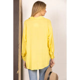 Yellow Button Up Lightweight Collared Blouse Top