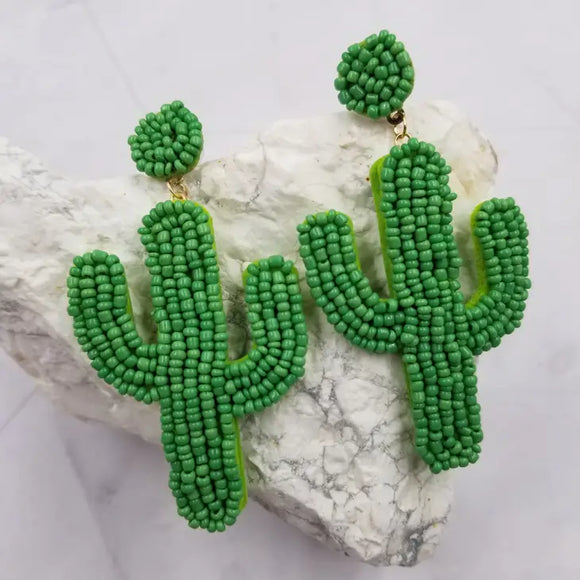Beaded Cactus Western Earrings