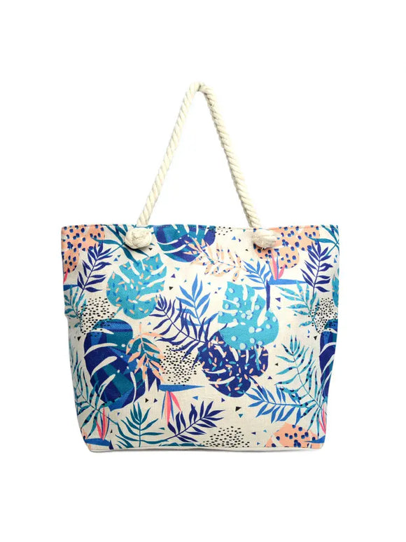 Blue Tropical Leaves Ladies Tote Bag -