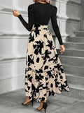 Printed Round Neck Long Sleeved Dress