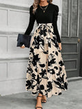 Printed Round Neck Long Sleeved Dress