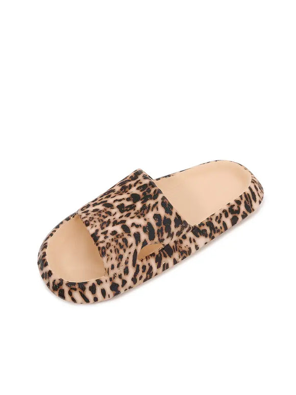 Unisex Leopard Open Toe Rubber Non Slip Slippers