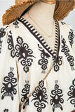 Fashion-W Boho Vintage Geometric 3/4 Sleeve V Neck Blouse