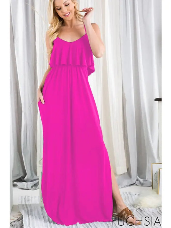 Solid Maxi Dress with Ruffled