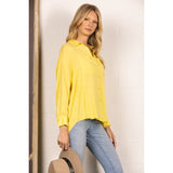 Yellow Button Up Lightweight Collared Blouse Top
