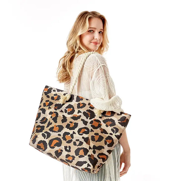 Leopard Print Top Handle  Tote Bags
