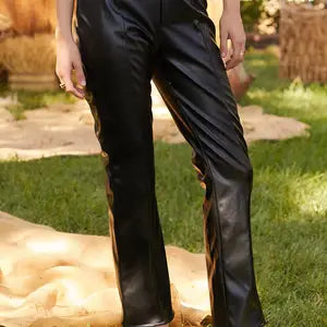 waist snap leather pants with button and zipper