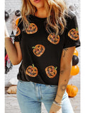 Sequin Pumpkin Face Halloween T Shirt