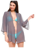 Women's Solid Chiffon Kimono Sleeve Loose Fit Cardigan