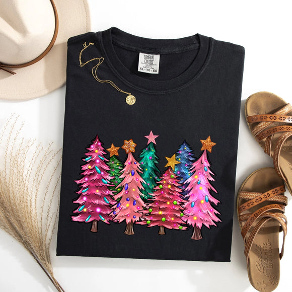 Colorful Christmas Tree, Retro, Santa, Winter, Xmas Tshirt