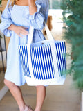 Carnation Pink Stripe Structured Large Canvas Tote