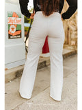 Ivory Solid Stretch Front Crease Detail Pants