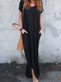 Black V Neck Split Maxi Dress