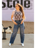 Stone Wash Rhinestone Cargo Barrel High Rise Jeans