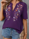 EMBROIDERY Patchwork Lace Lace Short Sleeve Top
