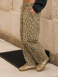 Leopard Print Drawstring Barrel Pants