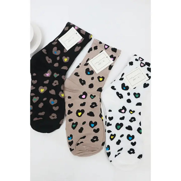 Leopard Heart Comfy Socks