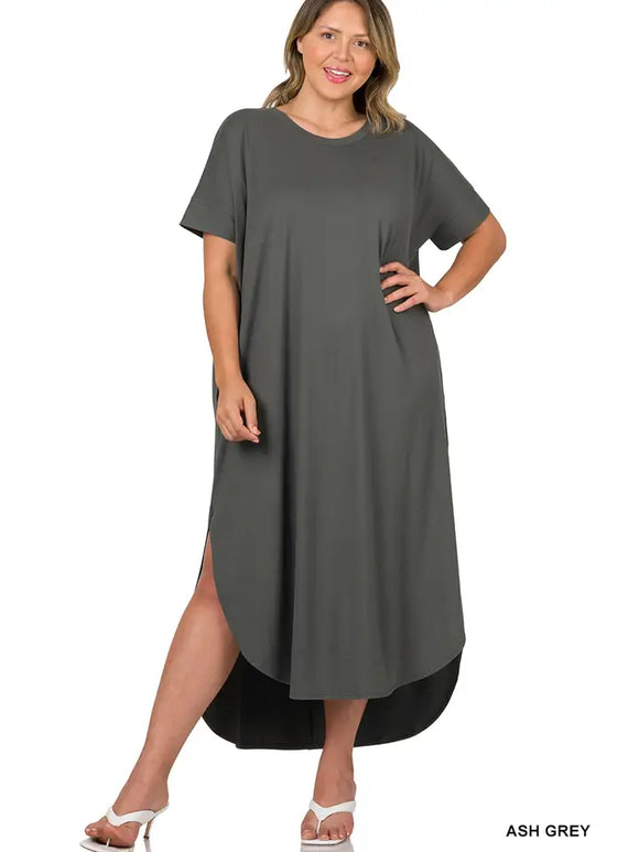 Plus Size Brushed Dty Short Sleeve Maxi Dress