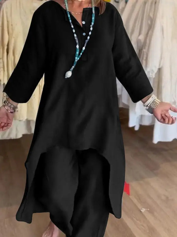 Color Long-Sleeved Cotton and Linen Suit