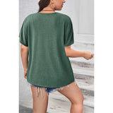 Plus Size Solid Color Block V Neck Loose Fit Shirt