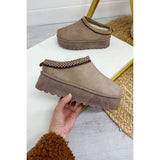 Camel Taupe Platform Slippers Faux Fur Lined Ankle Boots