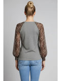 Ribbed Knit Animal Print Contrast Top