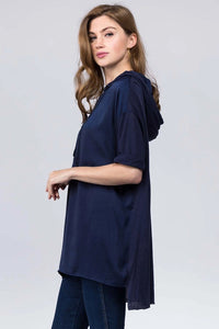 Hooded Fall Fashion Top , Navy