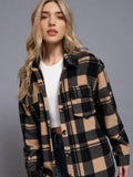 Long Sleeve Check Printed Fleece Shacket