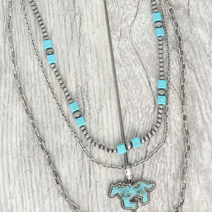 Western Navajo Pearl Beaded Horse"MAMA" Chain Necklace