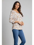 Ivory Charcoal Animal Print 3/4 Dolman Sleeve
