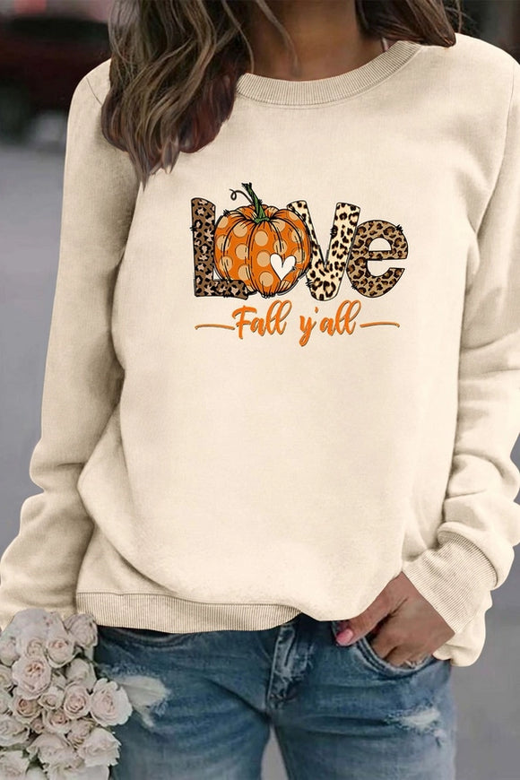 Women Fall Love Printing Long Sleeve Pullover TOP