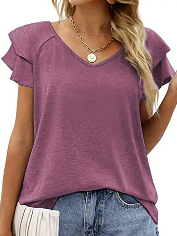 V Neck Double Sleeve Loose