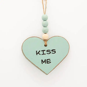 Kiss Me Heart Ornament Mint 4"