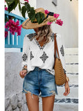 V Neck Printed Loose Fit Blouse