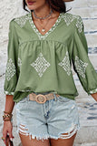3/4 Sleeve Vintage Floral Print V-Neck Top AXR108