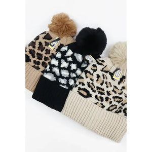 Leopard Print Pom Beanie