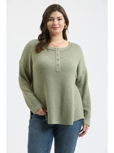 Plus Waffle Knit Henley Long Sleeve Knit Top