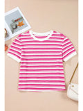 PRETTY BASH Stripe Textured Knit Short Sleeve Tee