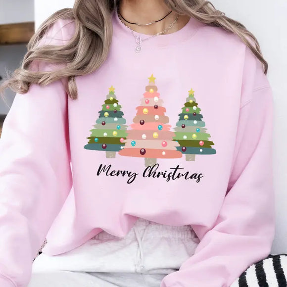 Boho Christmas Women's Sweatshirt, Christmas Tree Crewneck