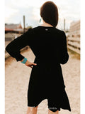 Black Velvet Studded V-Neck Ruffle Hem Dress