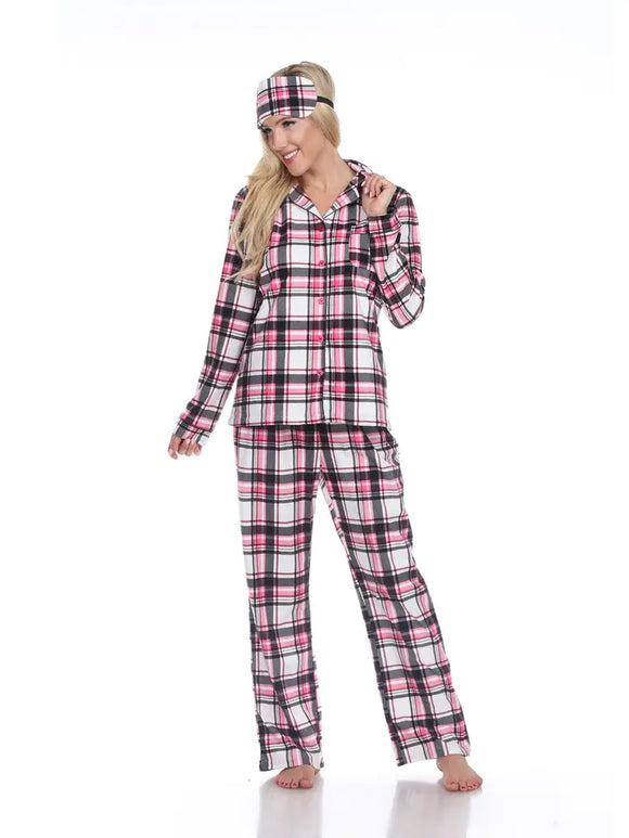 Christmas Gift Three Piece Pajama Set-Pink Plaid