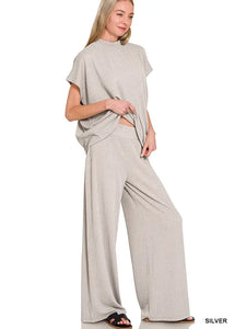 Raised Rib Short Sleeve Tee & Pants 2PC Set