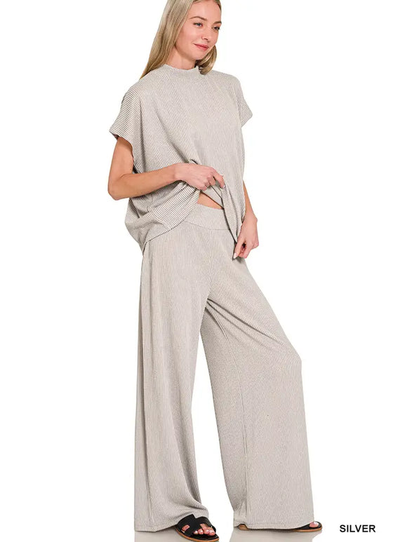 Raised Rib Short Sleeve Tee & Pants 2PC Set