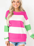 Colorblock Striped Drop Shoulder Long Sleeve Top