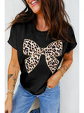 66 Leopard Bow Embroidered Cotton Plus Size T Shirt