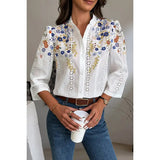Floral Hollow Out Button Down Long Sleeve Blouse