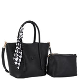 2IN1 Textured Handle Satchel Bag W Pouch Set