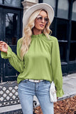 Women Shirred High Neck Long Sleeve Solid BLOUSE