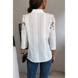Floral Hollow Out Button Down Long Sleeve Blouse