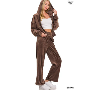 Velvet Zip Up Hoodie and Pants 2pc Set